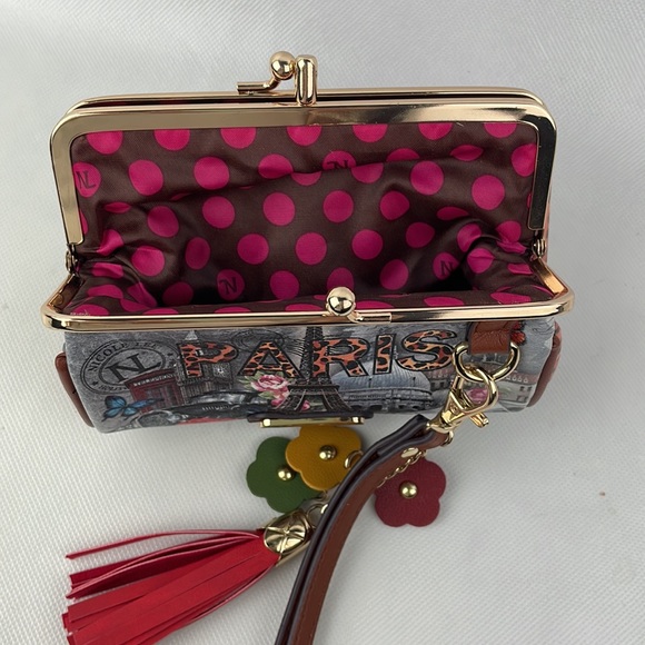 Nicole Lee PARIS Cute Multi color Vegan Leather Kiss Lock Wristlet Bag - Picture 7 of 9